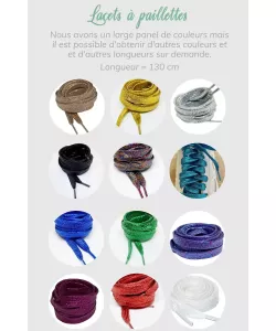 Retrouvez ici notre catalogue de lacets pailletés 12 coloris disponibles mais nous pouvons en avoir d'autres sur demande